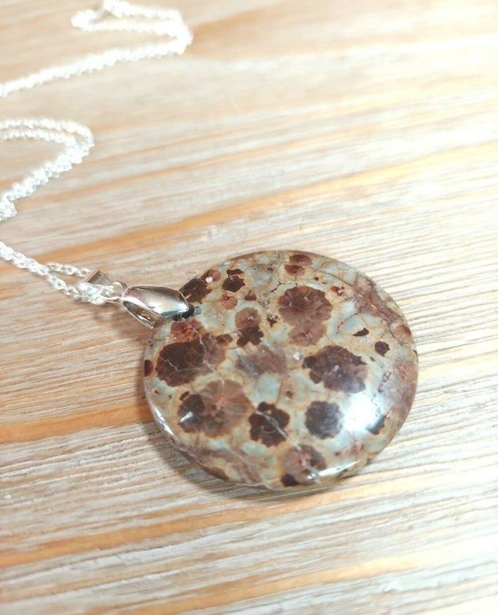 Large Brown Snowflake Obsidian Necklace Natural Gemstone Pendant - Picture 2 of 3